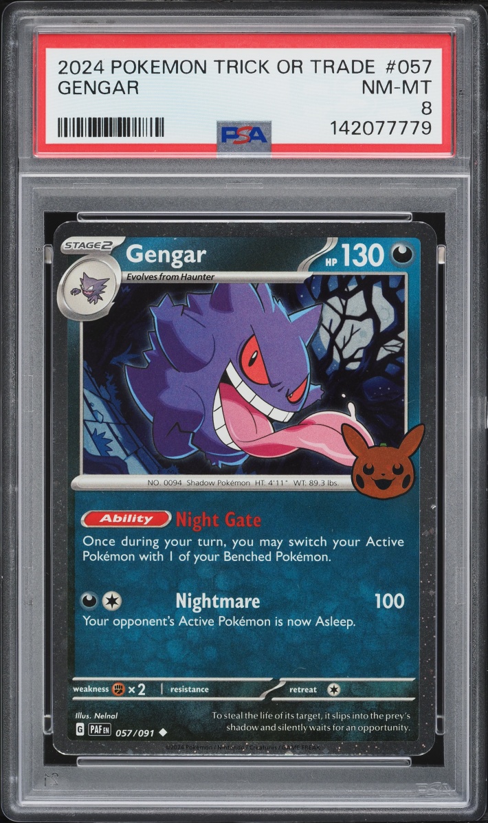 2024 Pokemon Scarlet & Violet Paldean Fates Trick Or Trade Holo Gengar #57 PSA 8 NM-MT