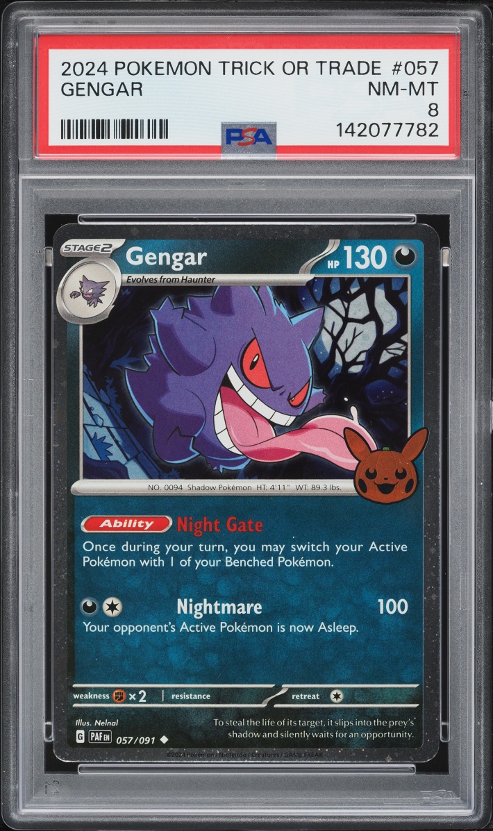 2024 Pokemon Scarlet & Violet Paldean Fates Trick Or Trade Holo Gengar #57 PSA 8 NM-MT