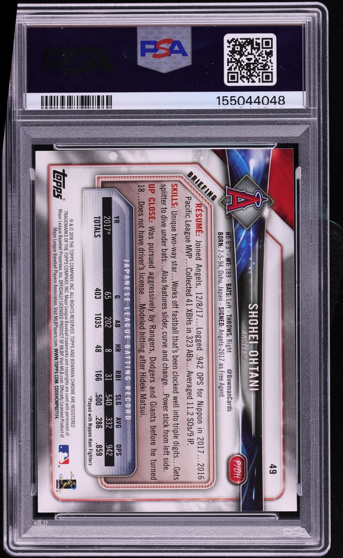 2018 Bowman Shohei Ohtani ROOKIE #49 PSA 9 MINT