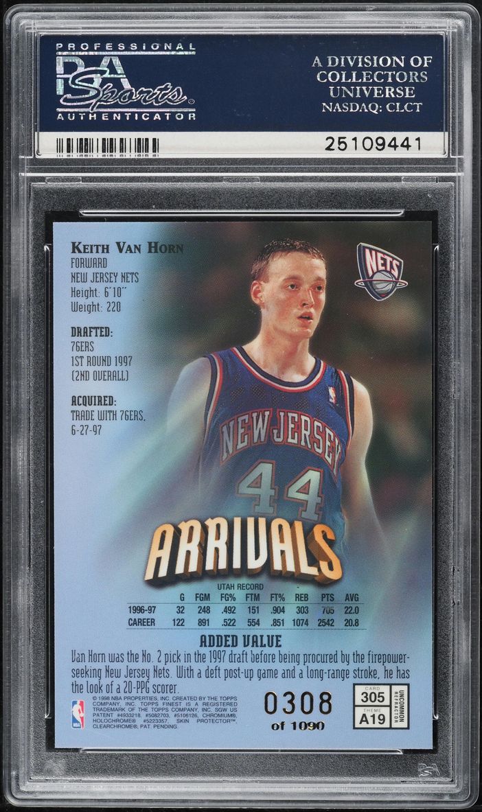 1997 Finest Refractor Keith Van Horn ROOKIE /1090 #305 PSA 10 GEM MINT