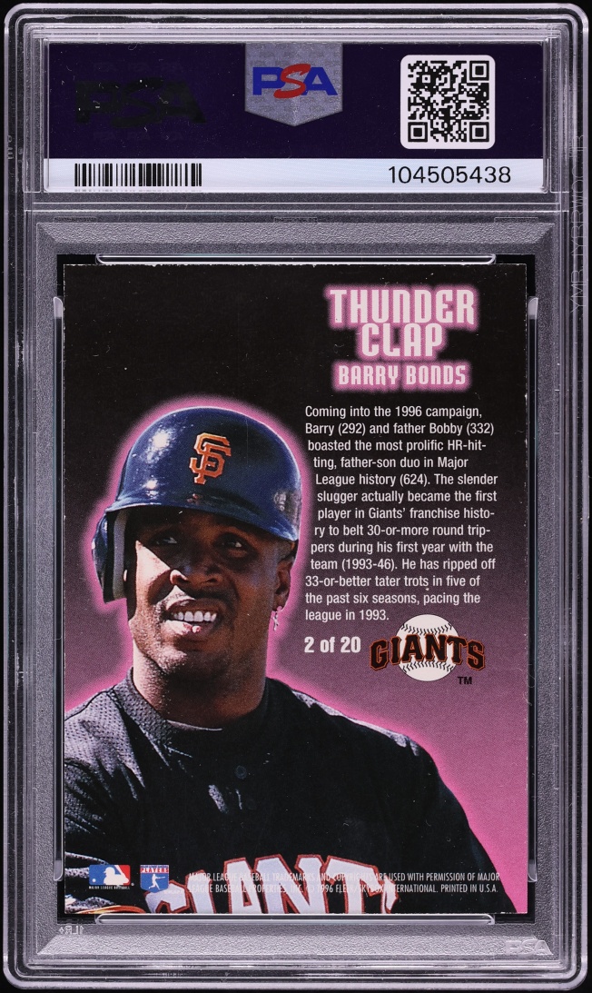 1996 Ultra Thunderclap Barry Bonds #2 PSA 8 NM-MT - Photo 2