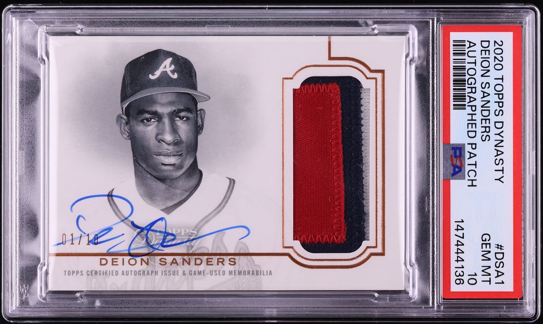 2020 Topps Dynasty Deion Sanders PATCH AUTO 1/10 #DSA1 PSA 10 GEM MINT
