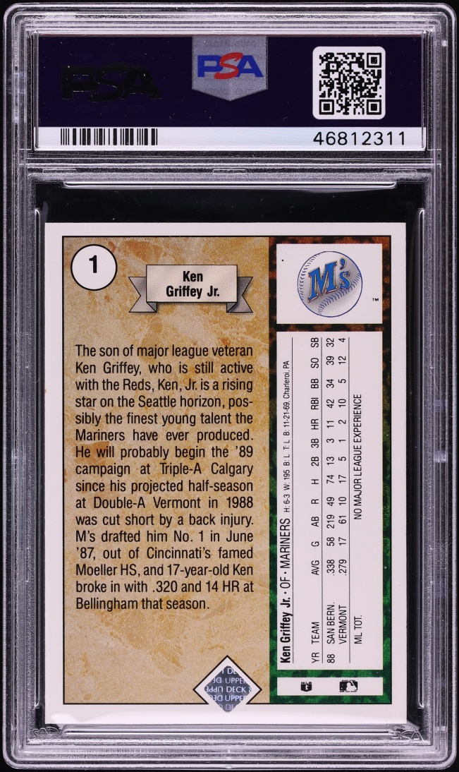 1989 Upper Deck Ken Griffey Jr. ROOKIE AUTO DNA 10 #1 PSA 8.5 NM-MT+ - Photo 2