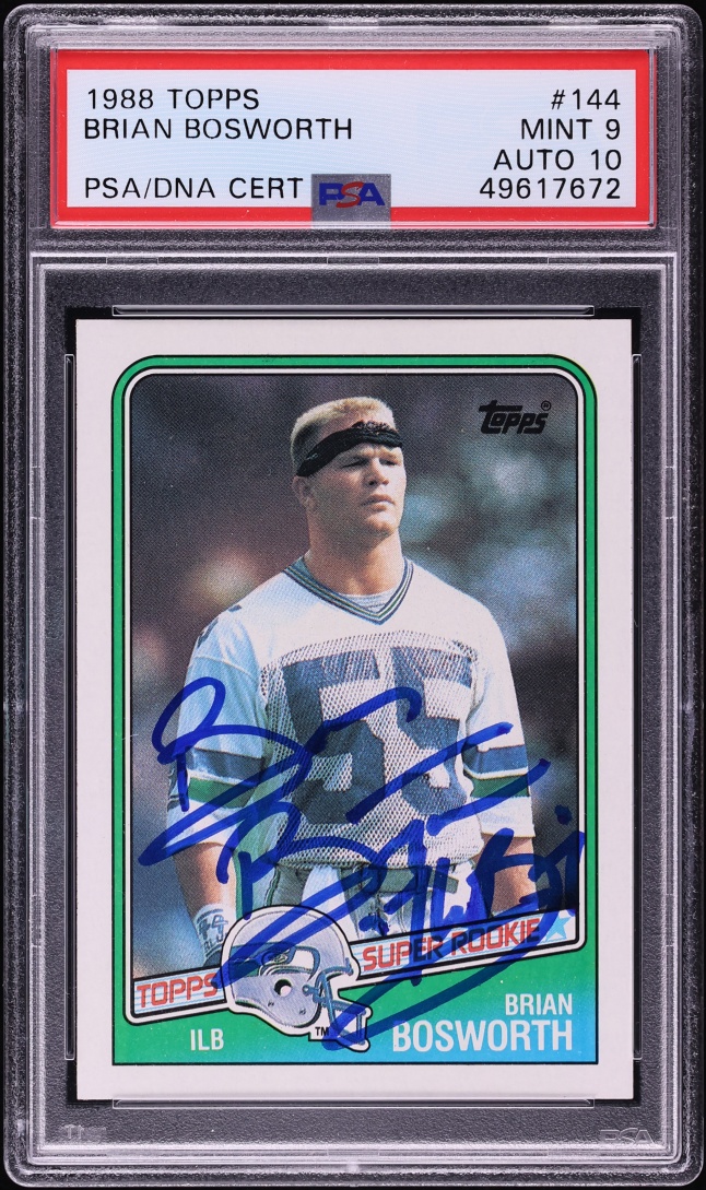 1988 Topps Football Brian Bosworth ROOKIE AUTO DNA 10 #144 PSA 9 MINT - Photo 1
