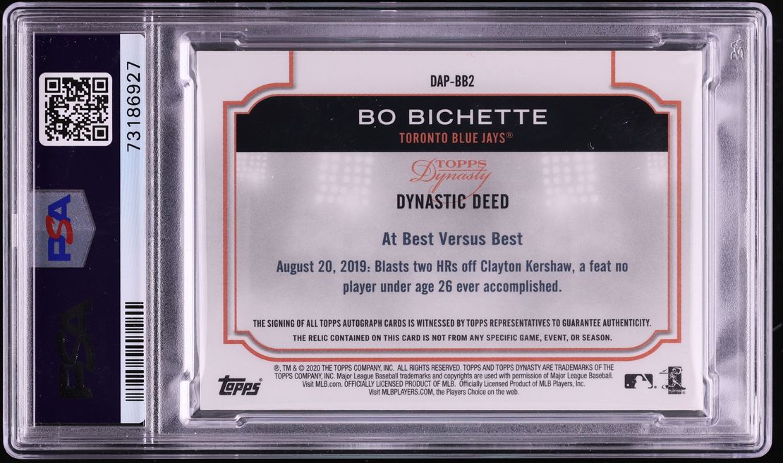 2020 Topps Dynasty Silver Bo Bichette ROOKIE PATCH AUTO /5 #BB2 PSA 9 MINT - Photo 2