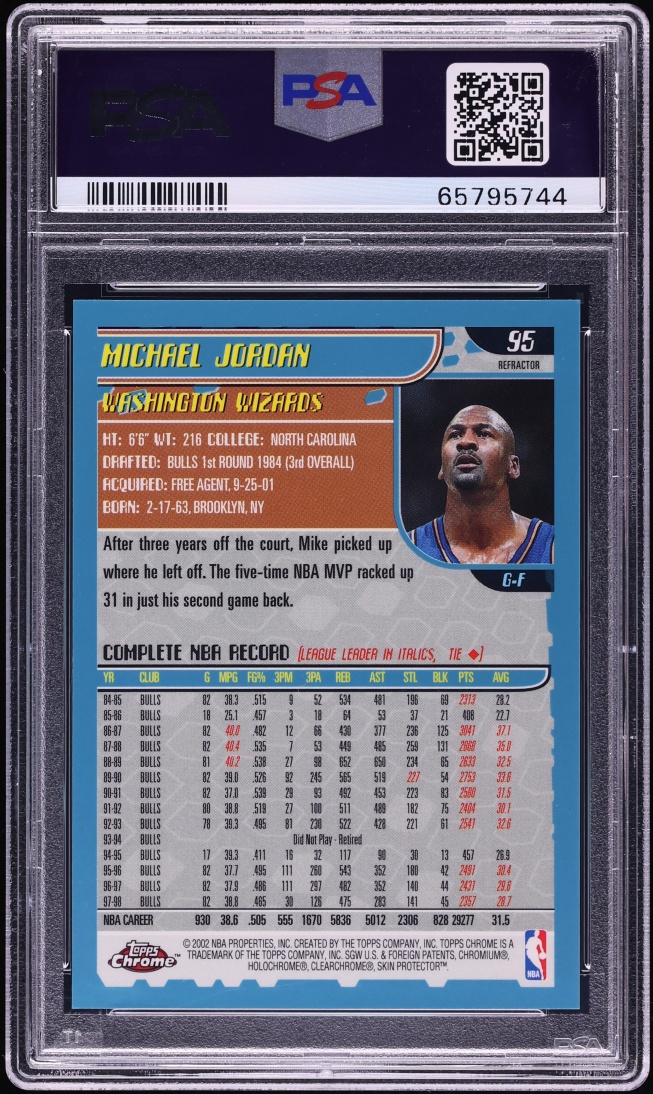 2001 Topps Chrome Refractor Michael Jordan #95 PSA 9 MINT - Photo 2