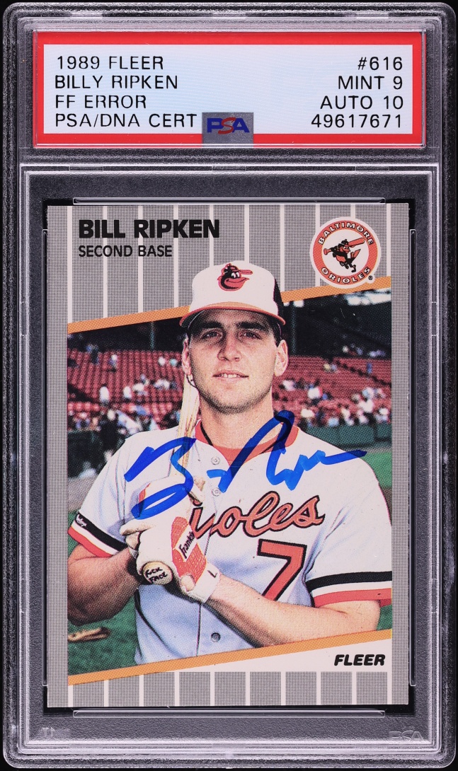 1989 Fleer Bill Ripken ROOKIE AUTO DNA 10, FF ERROR #616 PSA 9 MINT - Photo 1