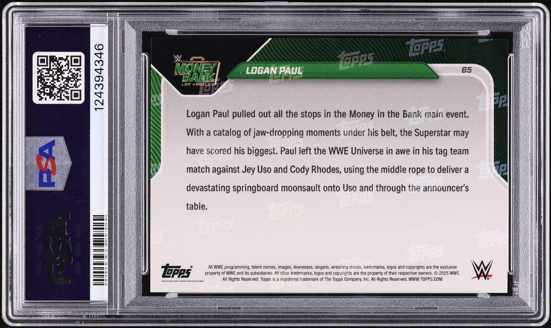 2025 Topps Now WWE Logan Paul ROOKIE #65 PSA 10 GEM MINT