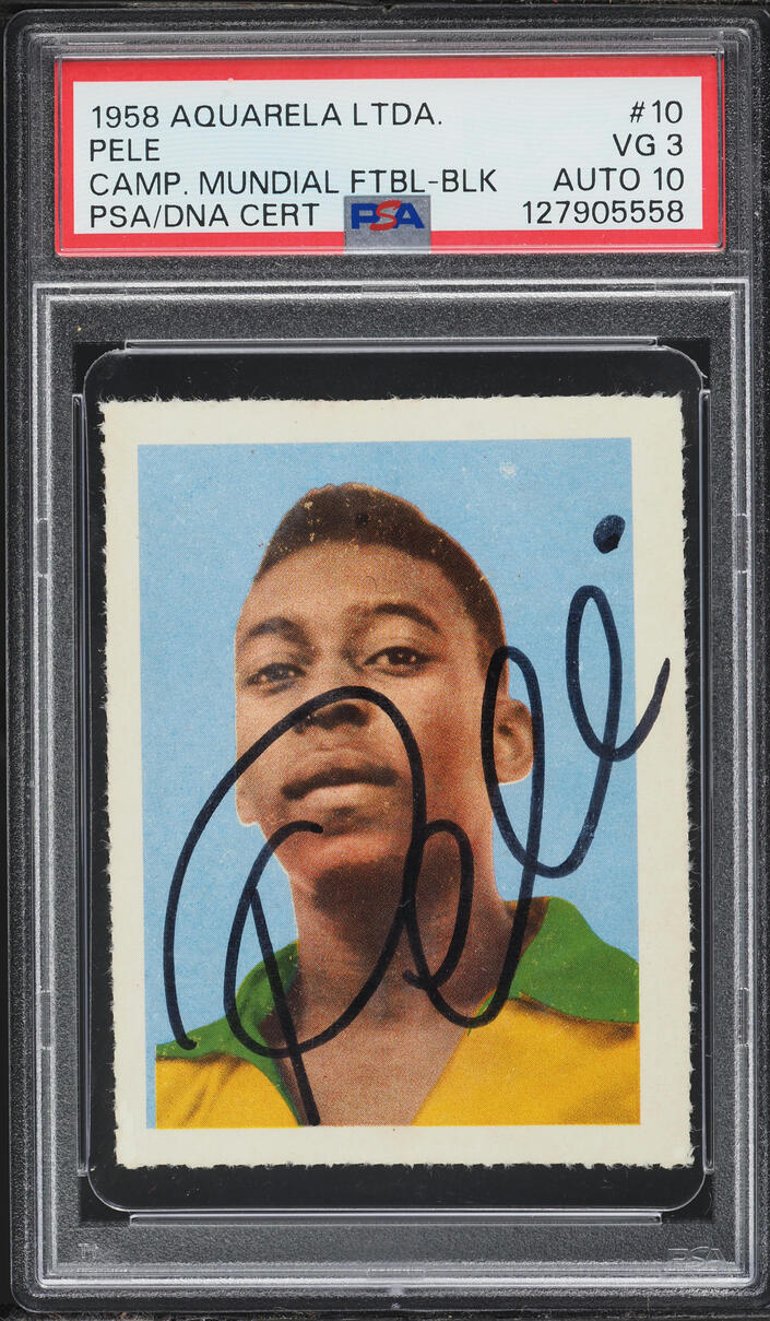 1958 Editora Aquarela Ltda. Brasil Campeao Mundial De Futebol Pele ROOKIE AUTO DNA 10 #10 PSA 3
