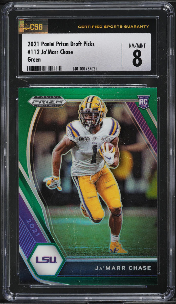 2021 Panini Prizm Draft Picks Green Ja'Marr Chase ROOKIE #112 CSG 8 NM-MT