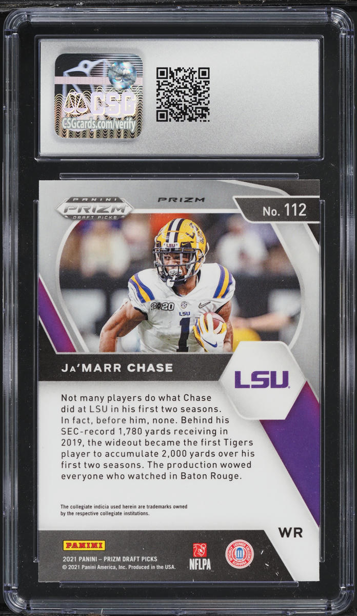 2021 Panini Prizm Draft Picks Green Ja'Marr Chase ROOKIE #112 CSG 8 NM-MT