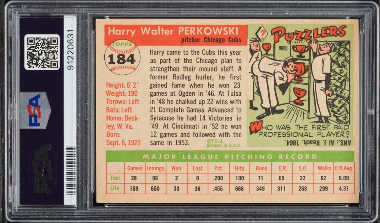 1955 Topps Harry Perkowski #184 PSA 4 VGEX