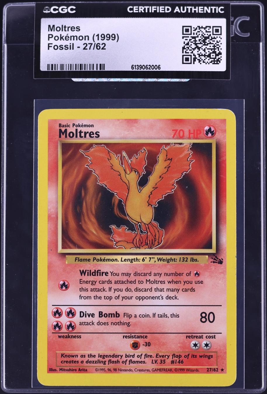 1999 Pokemon Fossil Moltres #27 CGC AUTH