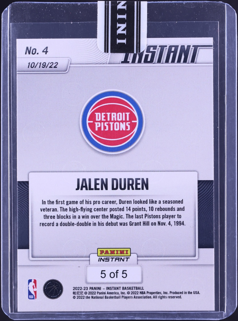 2022 Panini Instant Versicolor Jalen Duran ROOKIE /5 #4