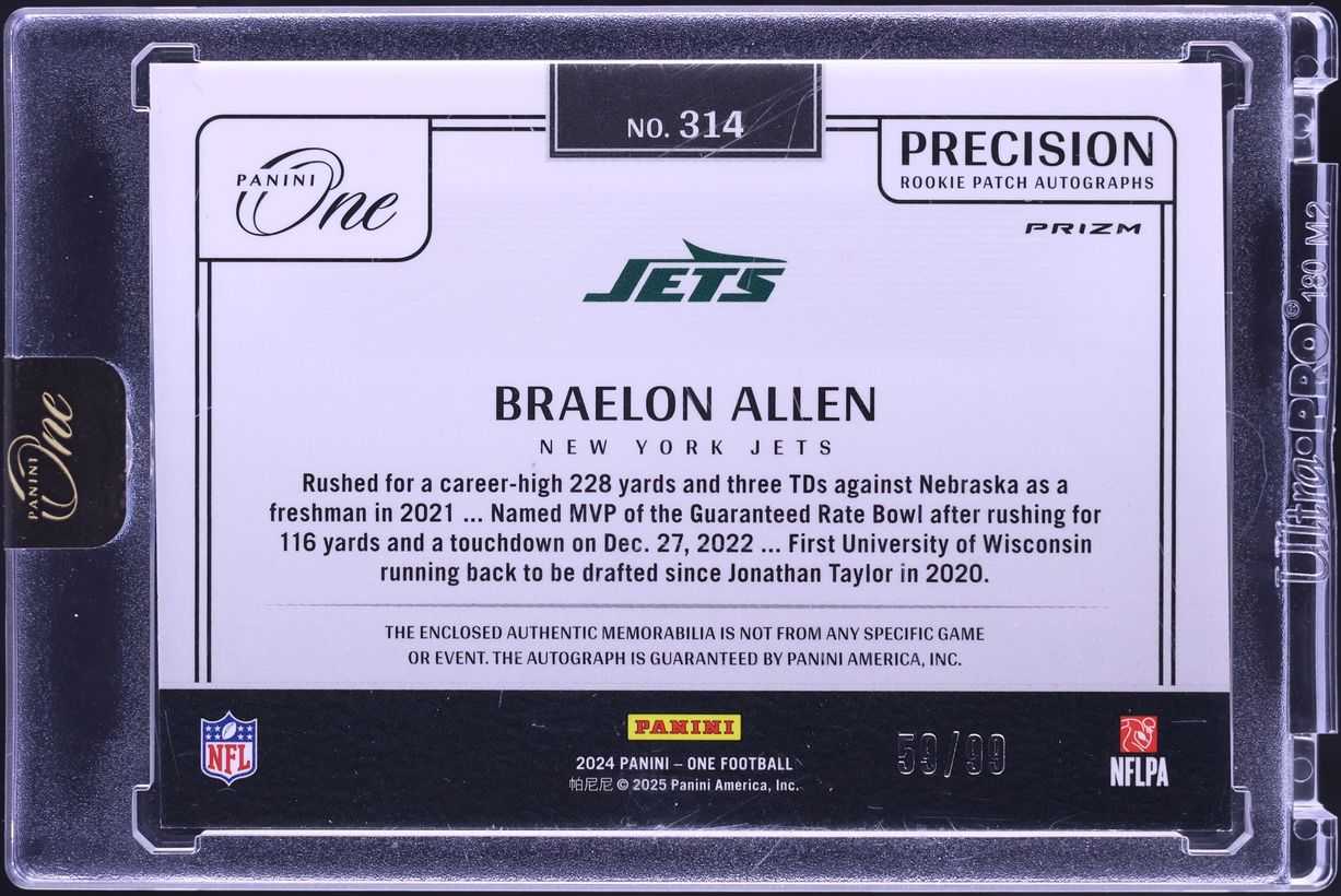 2024 Panini One Braelon Allen ROOKIE PATCH AUTO /99 #314