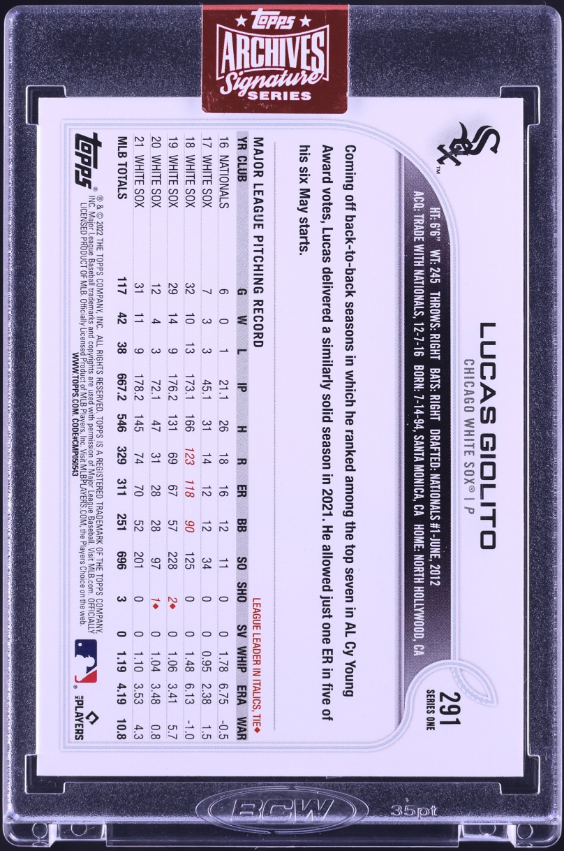 2023 Topps Archives Signature Series '22 Lucas Giolito AUTO /39 #291