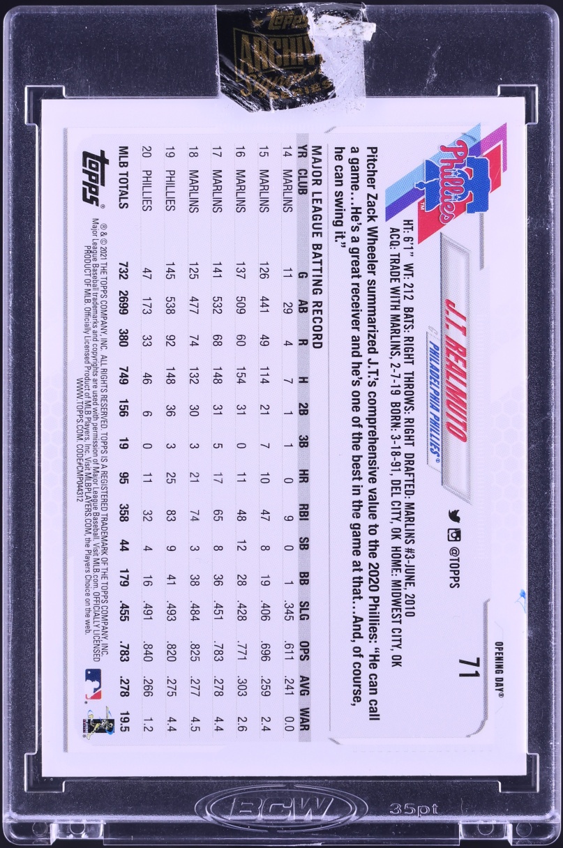 2022 Topps Archives Signature Series '21 Opening Day J.T. Realmuto AUTO /33 #71