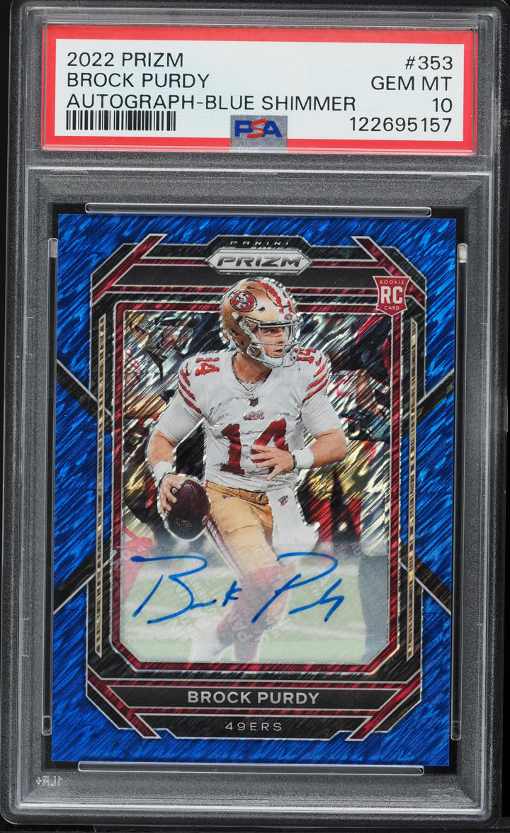 2022 Panini Prizm Blue Shimmer Brock Purdy ROOKIE AUTO 25/25 #353 PSA 10 GEM MINT