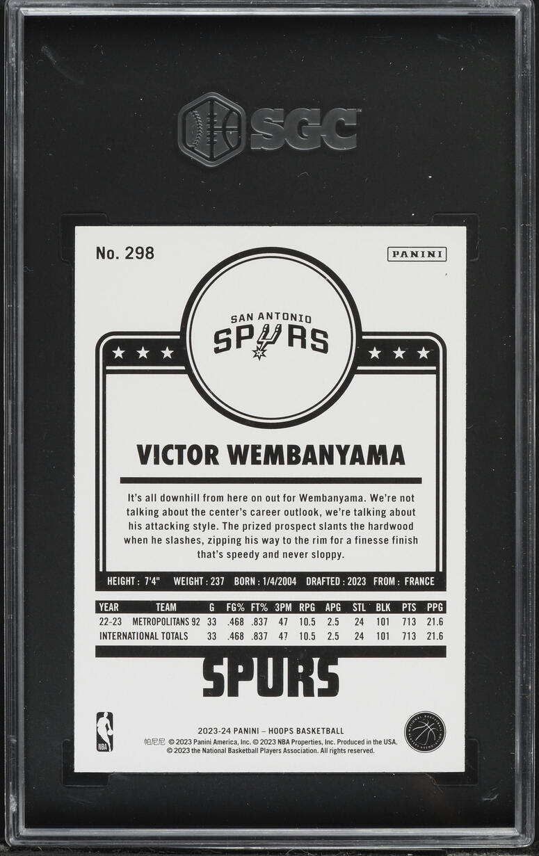 2023 Hoops Winter Victor Wembanyama ROOKIE #298 SGC 10 GEM MINT