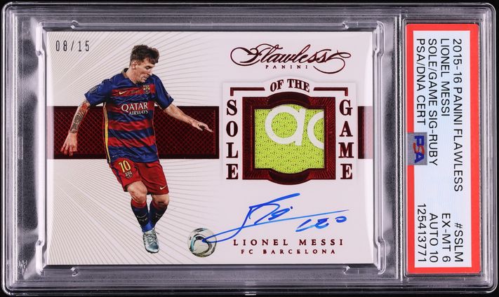 2015 Panini Flawless Sole Of The Game Ruby Lionel Messi PATCH AUTO DNA 10 /15 #SS-LM PSA 6 EXMT