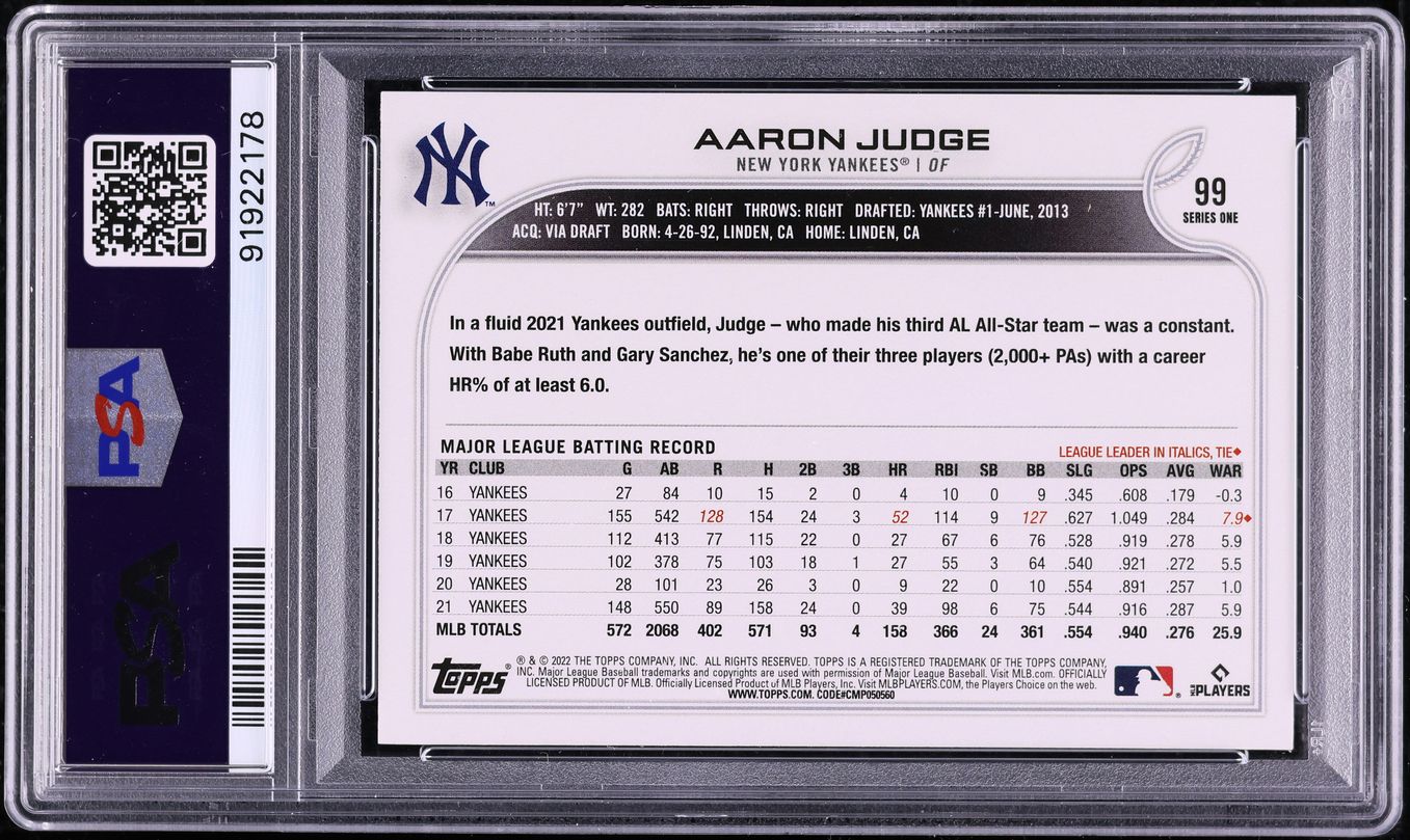 2022 Topps Variation Aaron Judge SP #99 PSA 10 GEM MINT