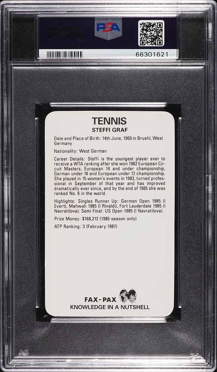 1987 Fax Pax Tennis Steffi Graf ROOKIE PSA 10 GEM MINT