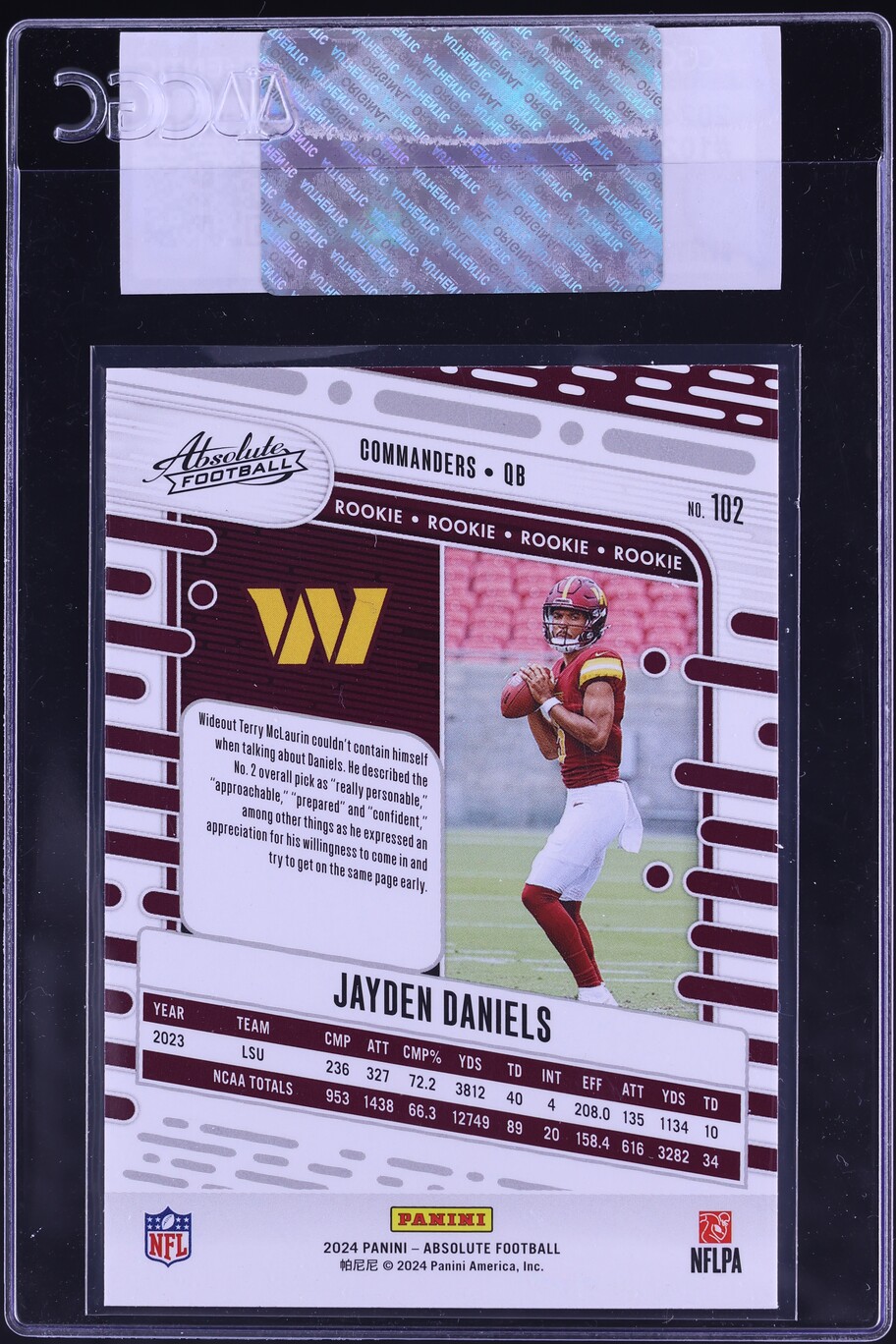 2024 Absolute Football Jayden Daniels ROOKIE #102 CGC AUTH