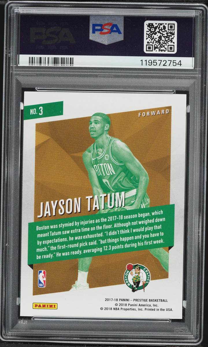 2017 Panini Prestige Micro Etch Bright Green Jayson Tatum ROOKIE #3 PSA 9 MINT
