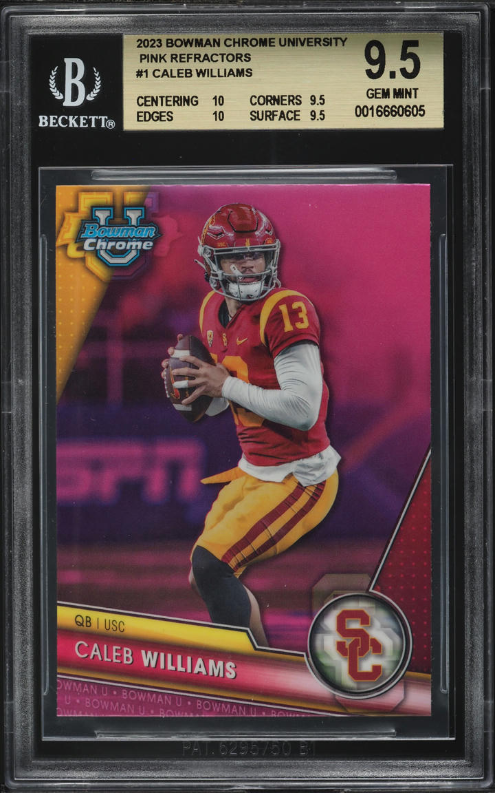 2023 Bowman Chrome University Pink Refractor Caleb Williams RC #1 BGS 9.5 GEM