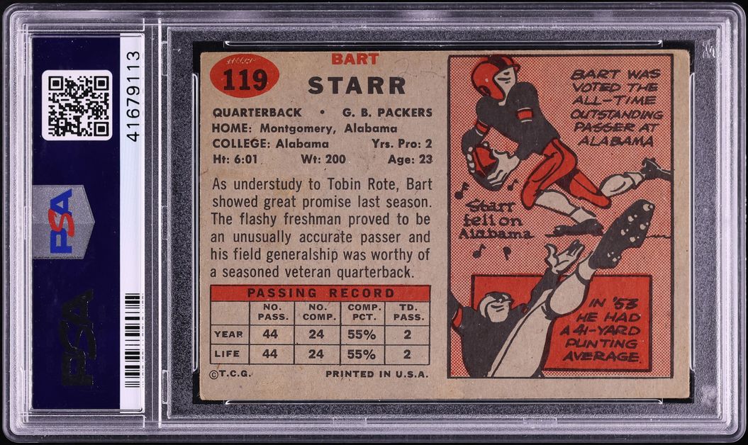 1957 Topps Football Bart Starr ROOKIE #119 PSA 3(mk) VG