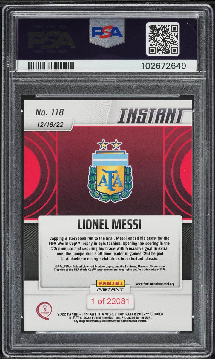 2022 Panini Instant FIFA World Cup Qatar Lionel Messi /22081 #118 PSA 9 MINT