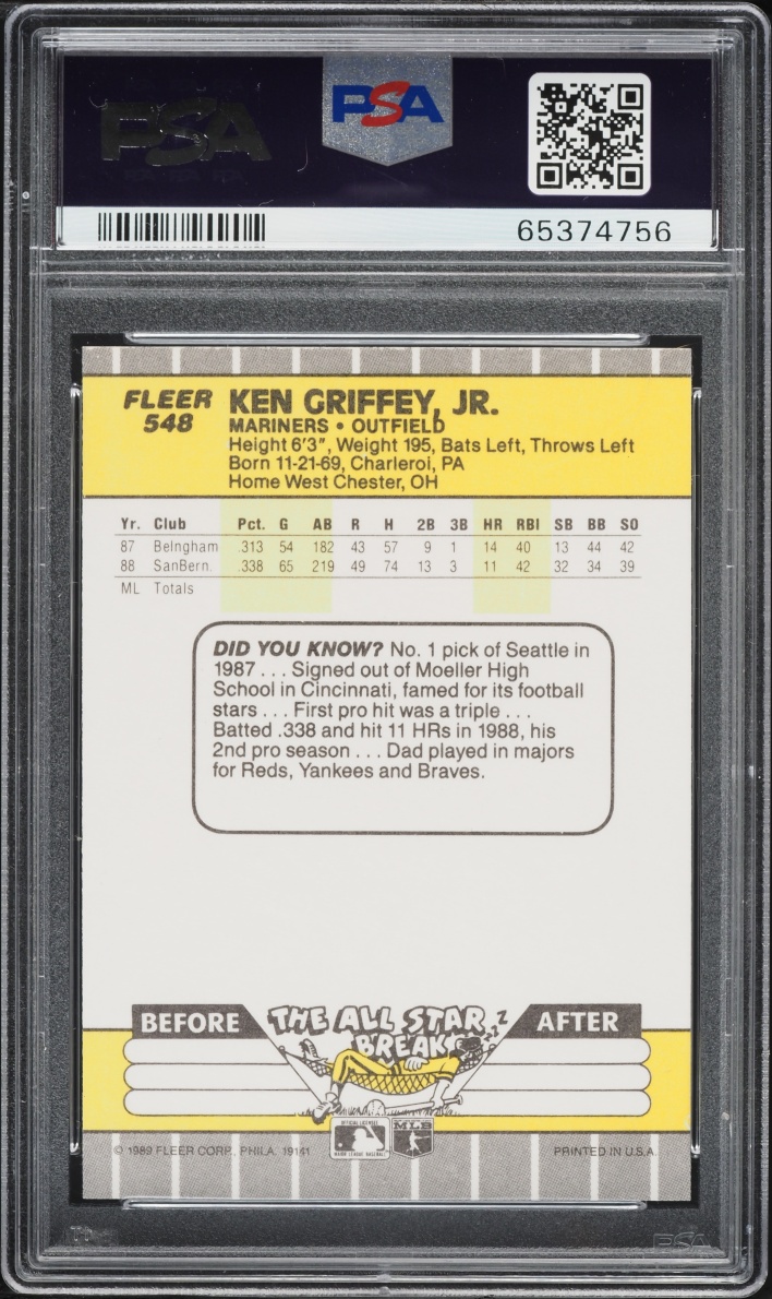 1989 Fleer Ken Griffey Jr. ROOKIE #548 PSA 9 MINT