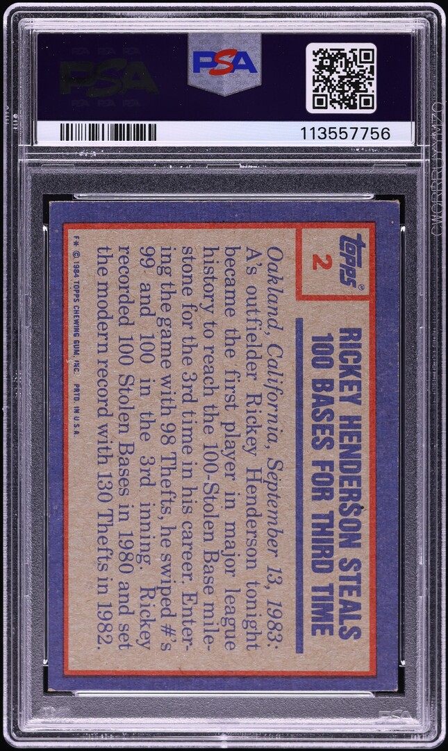 1984 Topps Rickey Henderson #2 PSA 6 EXMT
