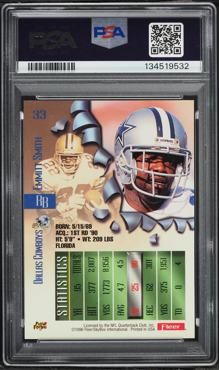1996 Metal Football Emmitt Smith #33 PSA 9 MINT