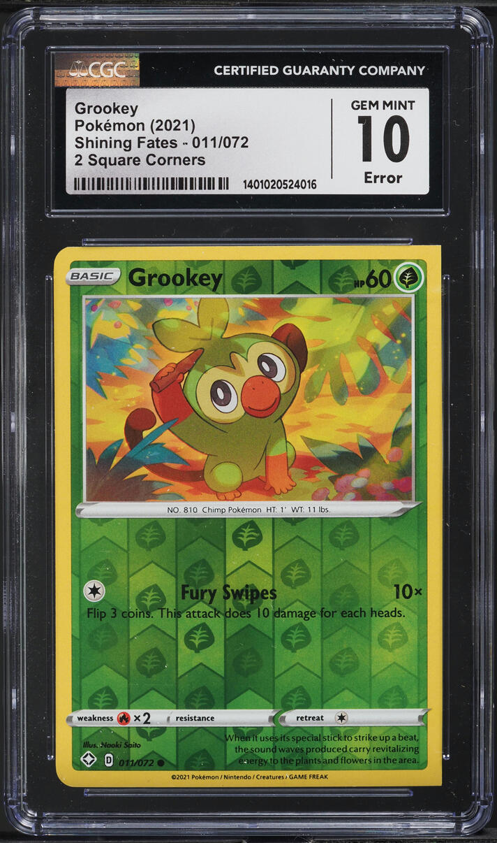 2021 Pokemon SWSH Shining Fates Reverse Holo Grookey ERROR #11 CGC 10 GEM MINT