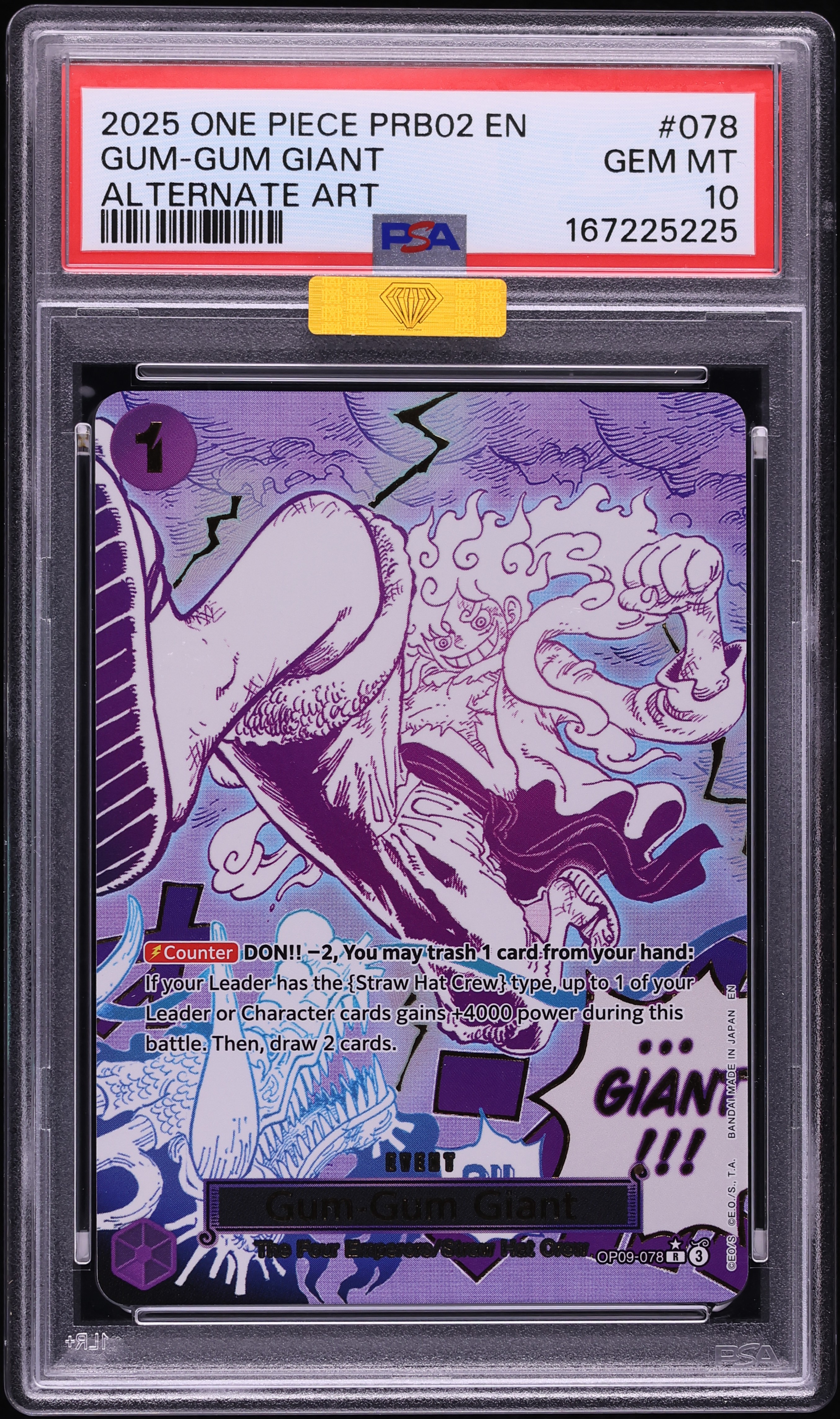 2025 One Piece Premium Booster The Best Vol. 2 Alt Art Gum-Gum Giant #OP09-078 MBA PSA 10 GEM