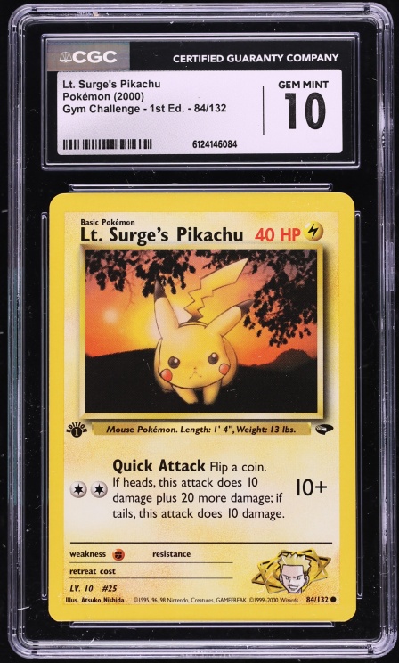 2000 Pokemon Gym Challenge 1st Edition Lt Surge's Pikachu #84 CGC 10 GEM MINT