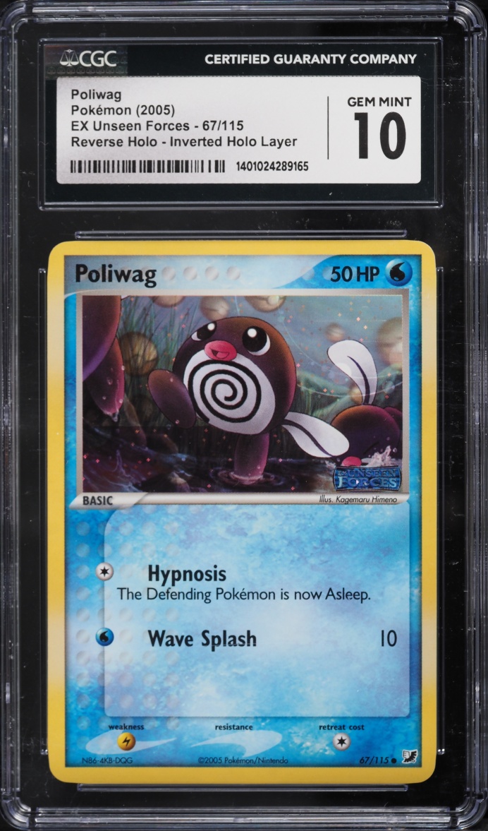 2005 Pokemon EX Unseen Forces Inverted Layer Error Reverse Holo Poliwag #67 CGC 10 GEM MINT