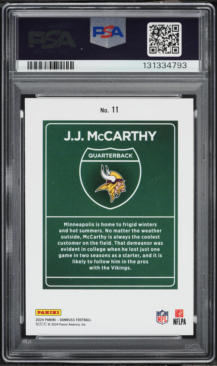 2024 Donruss Downtown J.J. McCarthy ROOKIE #11 PSA 8 NM-MT