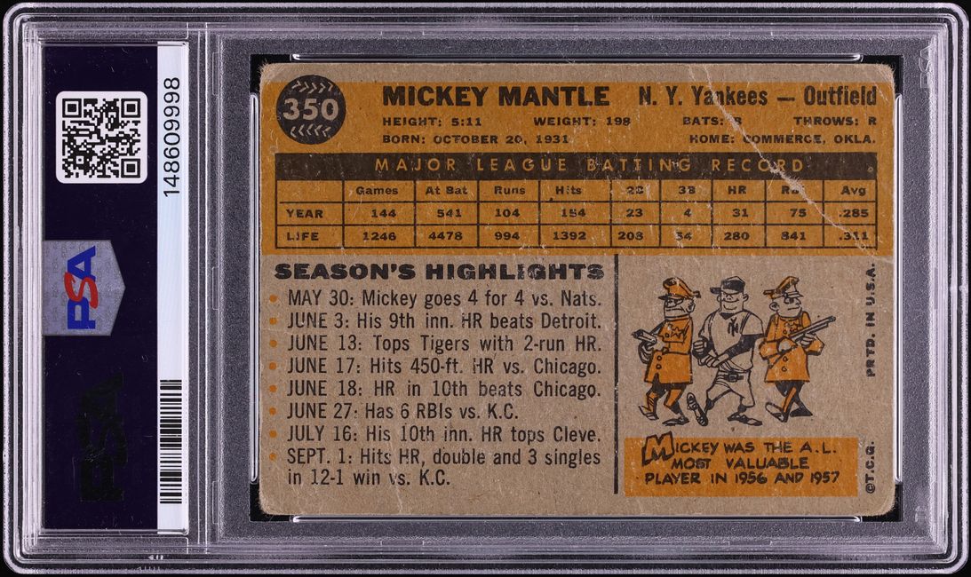 1960 Topps Mickey Mantle #350 PSA 1 PR
