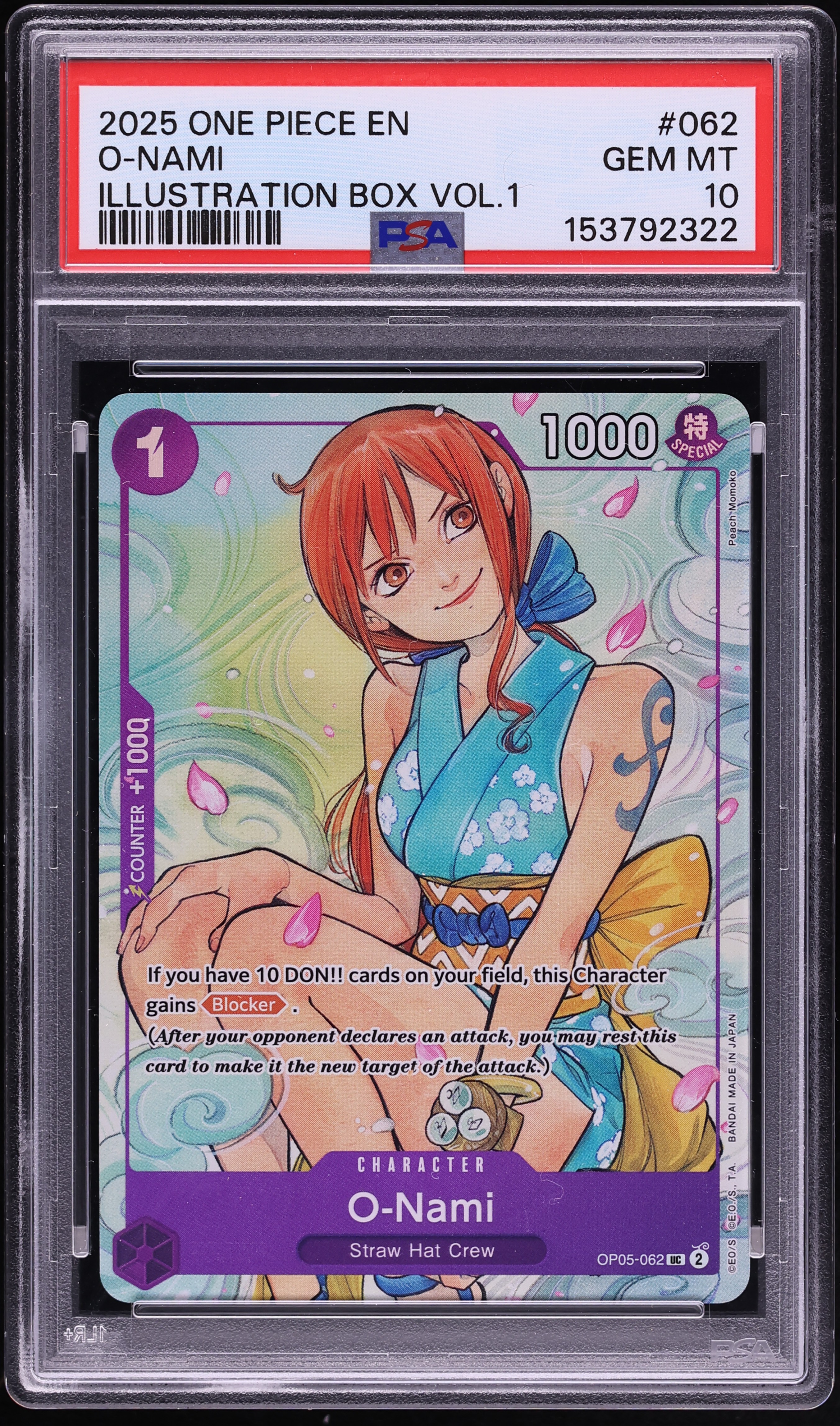 2025 One Piece Promo Illustration Box Vol. 1 Alt Art O-Nami #OP05-062 PSA 10 GEM MINT