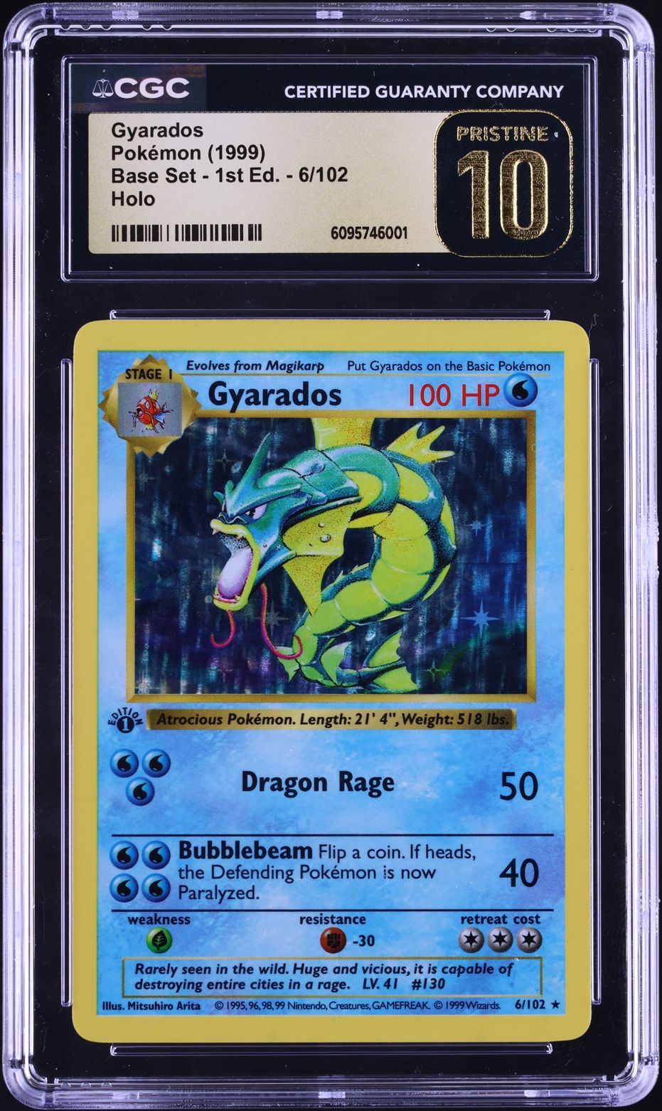 1999 Pokemon Base Set Shadowless 1st Edition Holo Gyarados #6 CGC 10 PRISTINE
