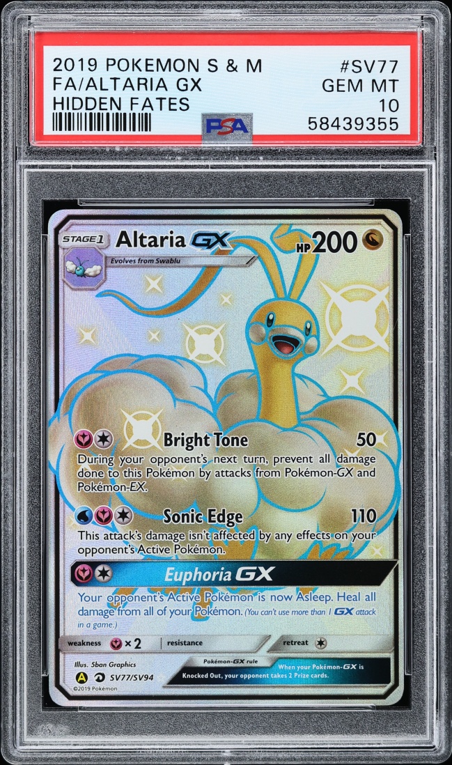 2019 Pokemon Sun & Moon Hidden Fates Full Art Altaria GX #SV77 PSA 10 GEM MINT