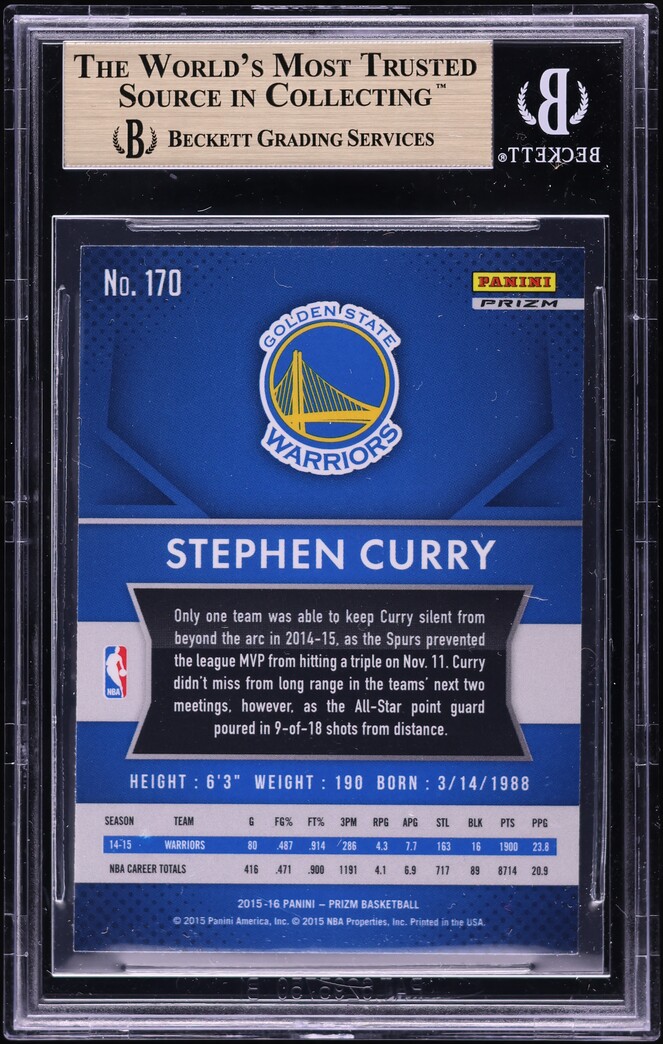 2015 Panini Prizm Silver Stephen Curry #170 BGS 9.5 GEM MINT