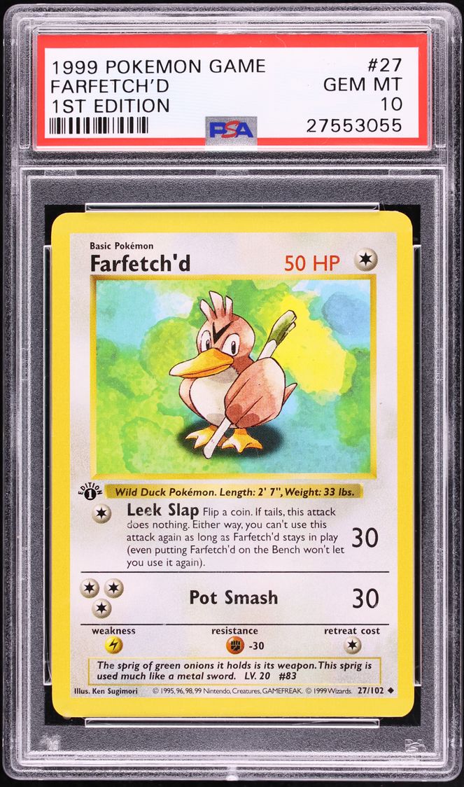 1999 Pokemon Base Set Shadowless 1st Edition Farfetch'd #27 PSA 10 GEM MINT