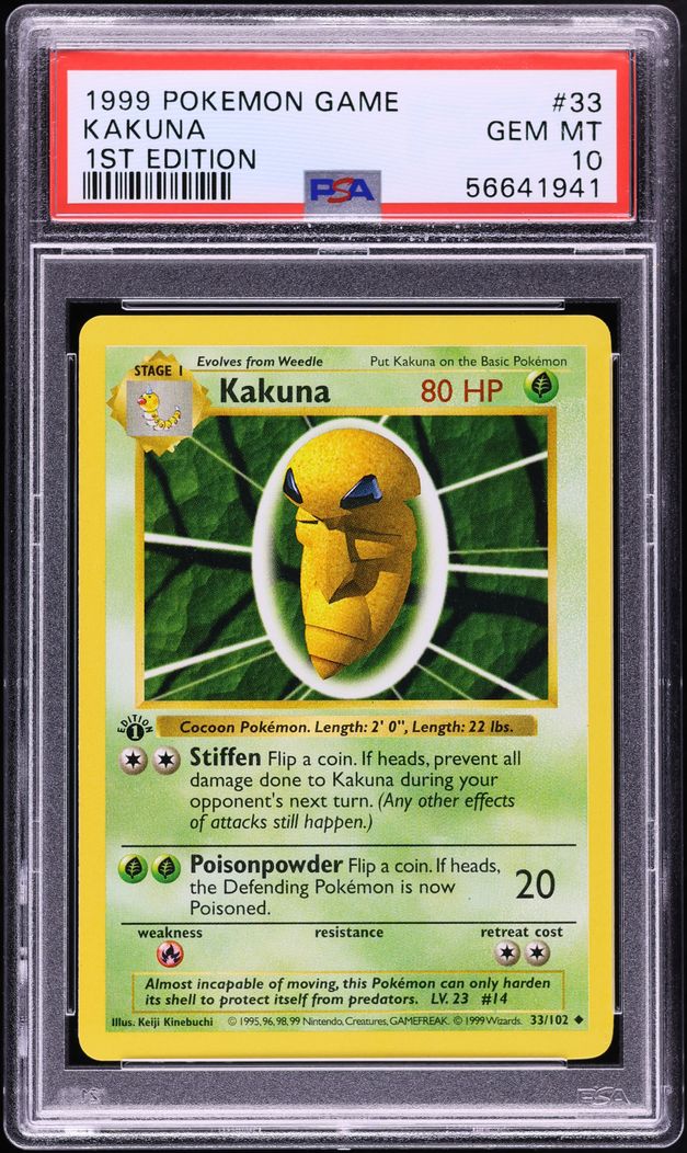1999 Pokemon Base Set Shadowless 1st Edition Kakuna #33 PSA 10 GEM MINT