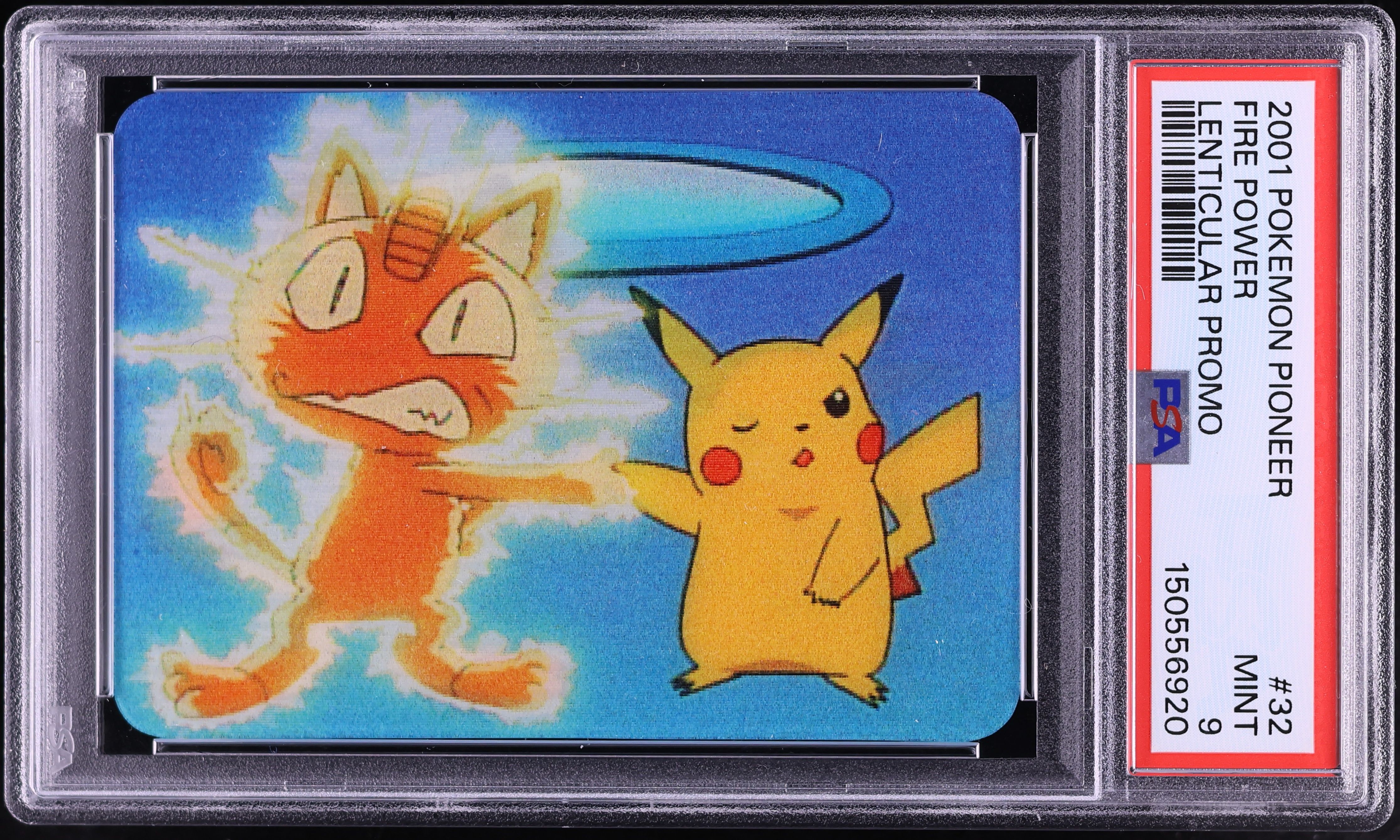 2001 Pokemon Pioneer Lenticular Promo Fire Power Meowth Pikachu #32 PSA 9 MINT