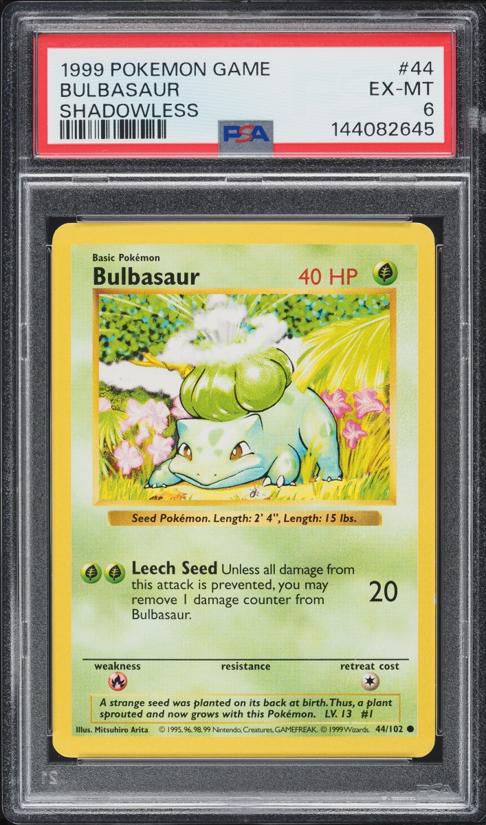 1999 Pokemon Base Set Shadowless Bulbasaur #44 PSA 6 EXMT