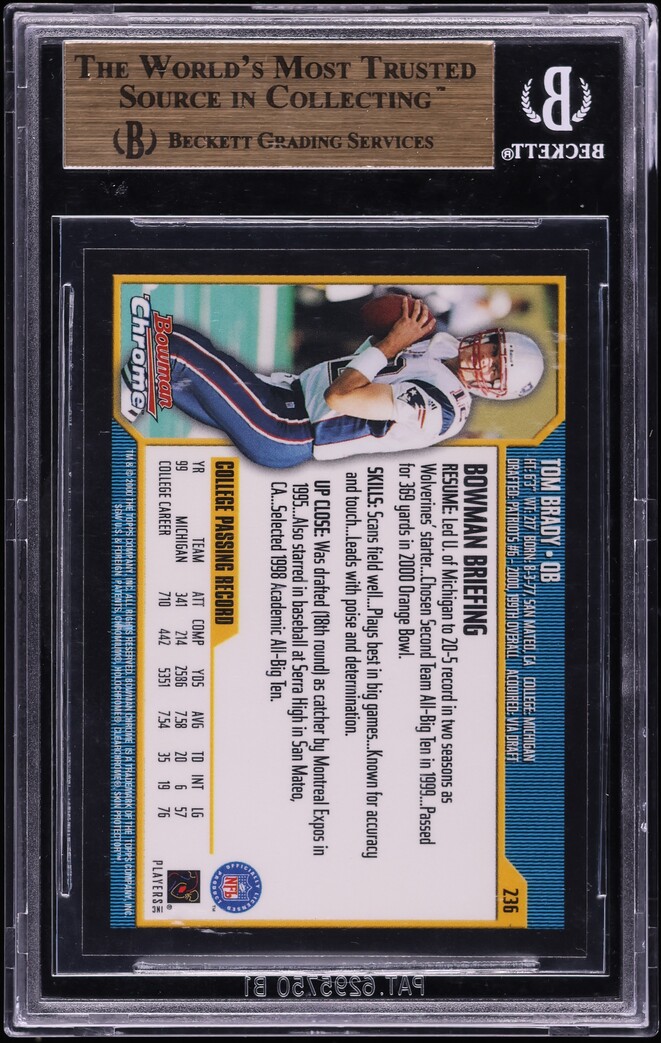 2000 Bowman Chrome Tom Brady ROOKIE #236 BGS 10 PRISTINE