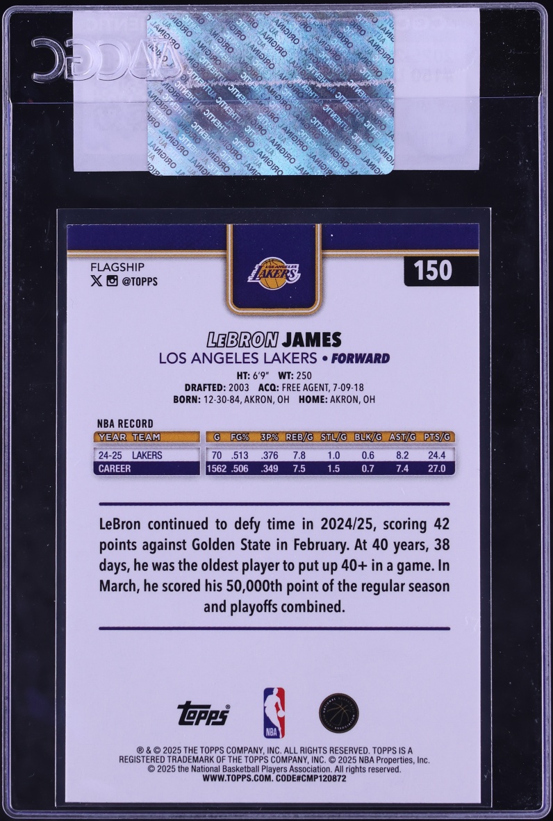 2025 Topps Basketball LeBron James #150 CGC AUTH